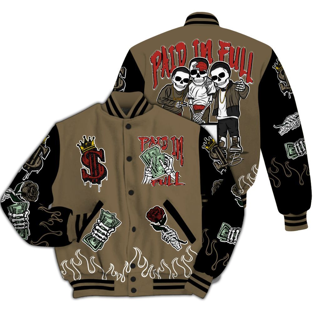 Varsity Jacket To Match Olive 9s - Fire Everybody Paid In All Over Print