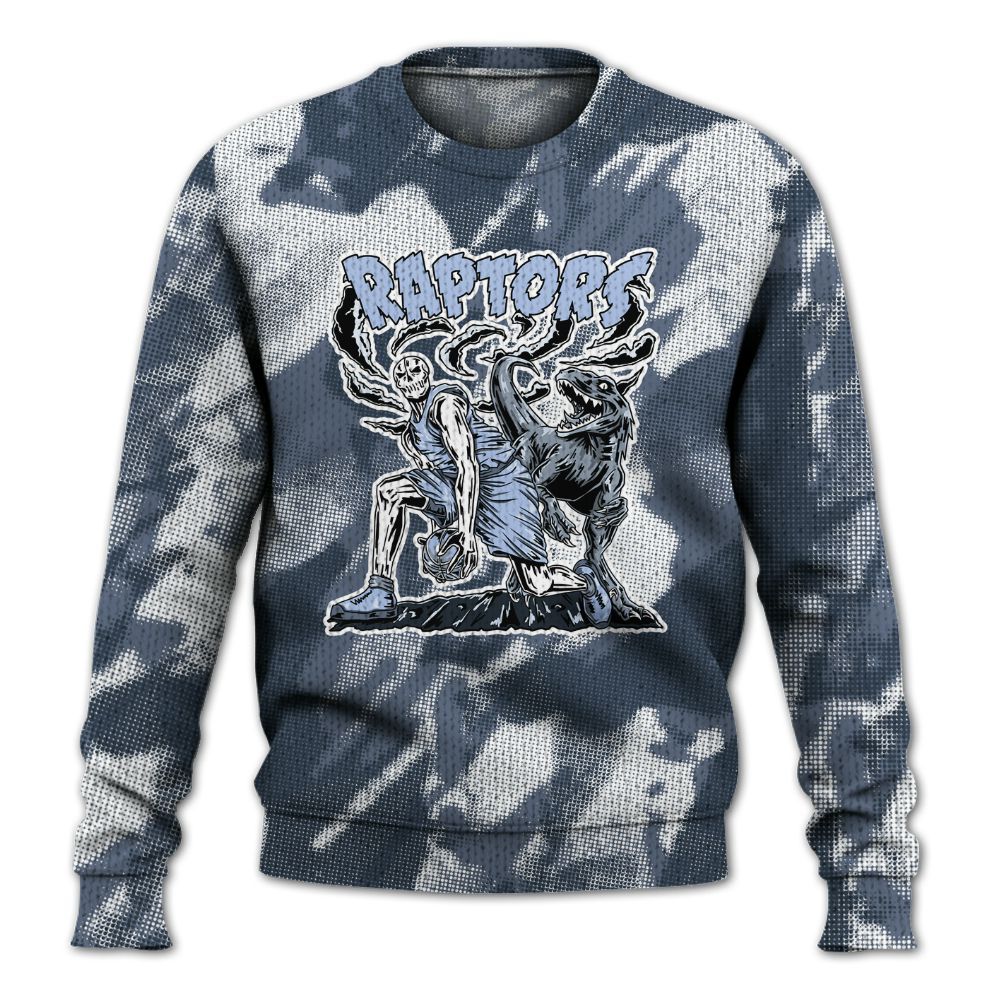 Knitted Sweater To Match Low Diffused Blue 11s - Raptors Skeleton Abstract Halftone