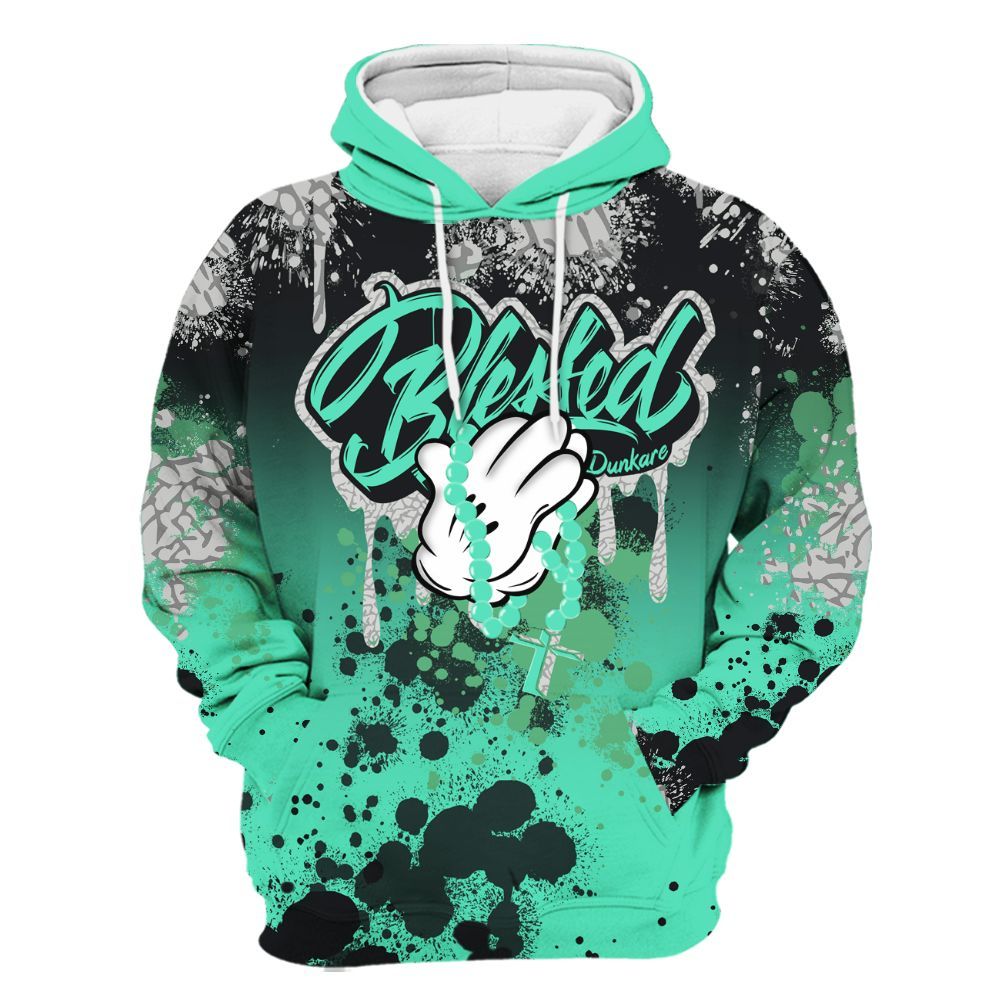 Hoodie To Match Black Green Glow 3s - God Blessed Ink Drip All Over Print