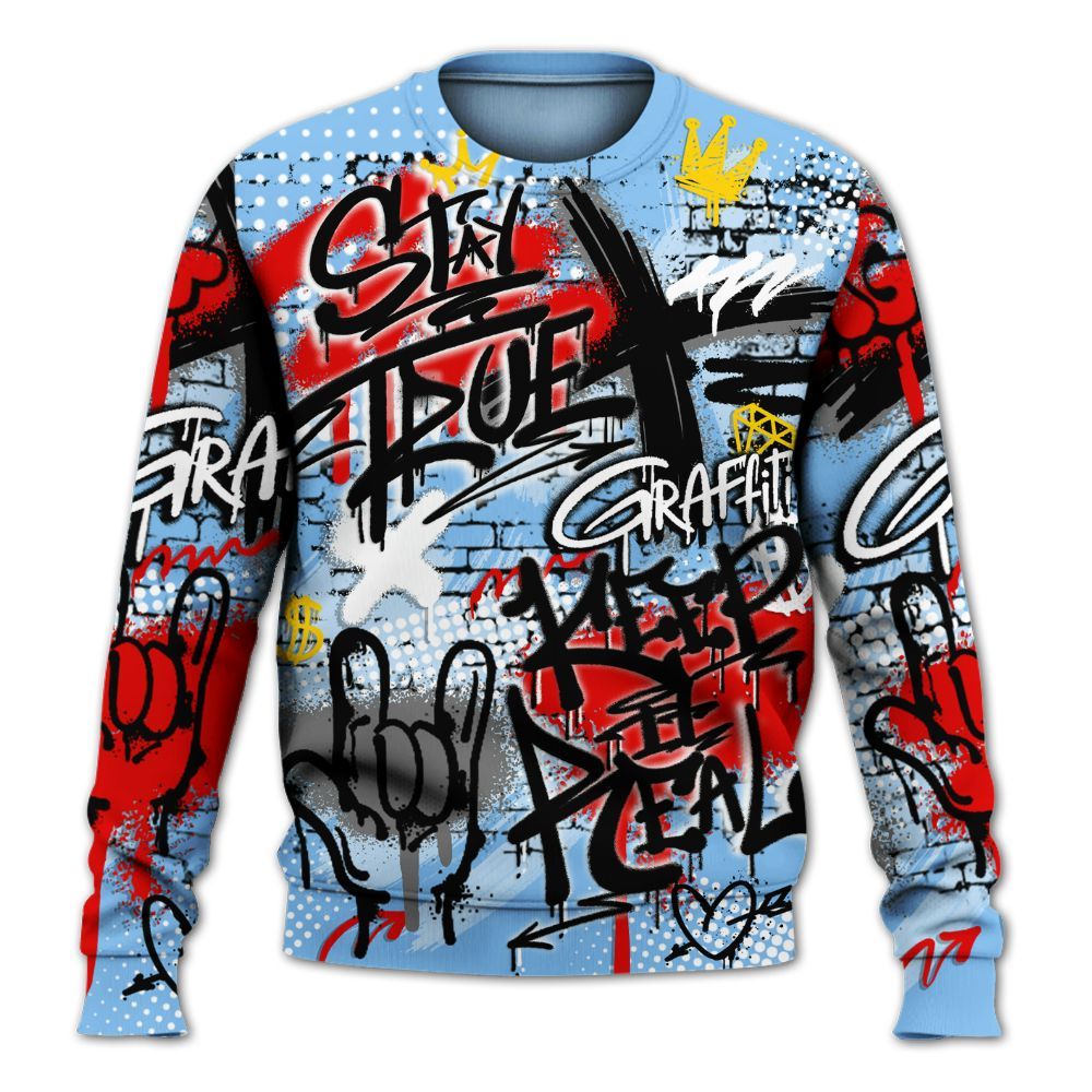 Sweatshirt To Match University Blue 5s - True It Real Graffiti Streetwear All Over Print