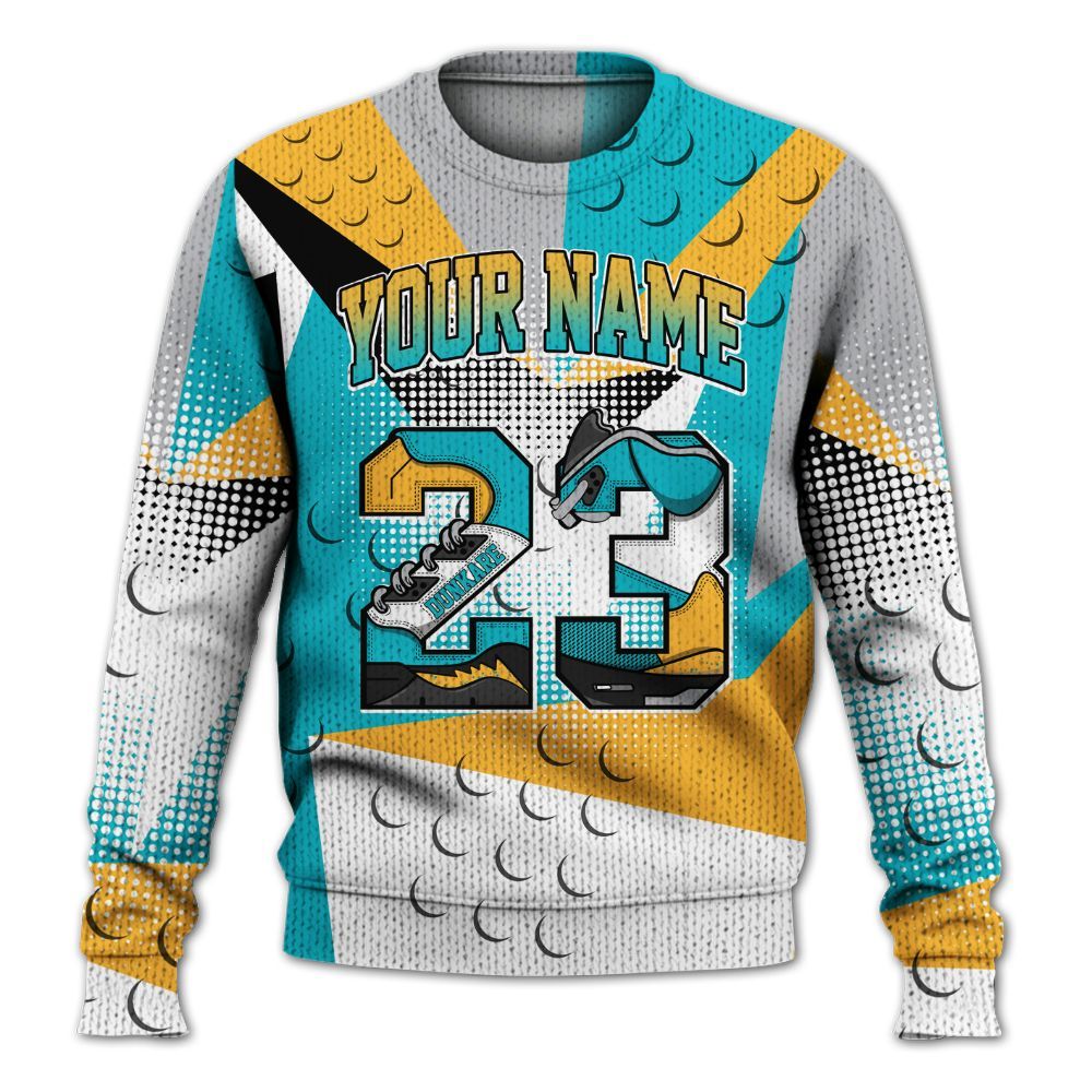 Knitted Sweater To Match Retro Aqua 5s - Poly Custom Name Number 23 5s