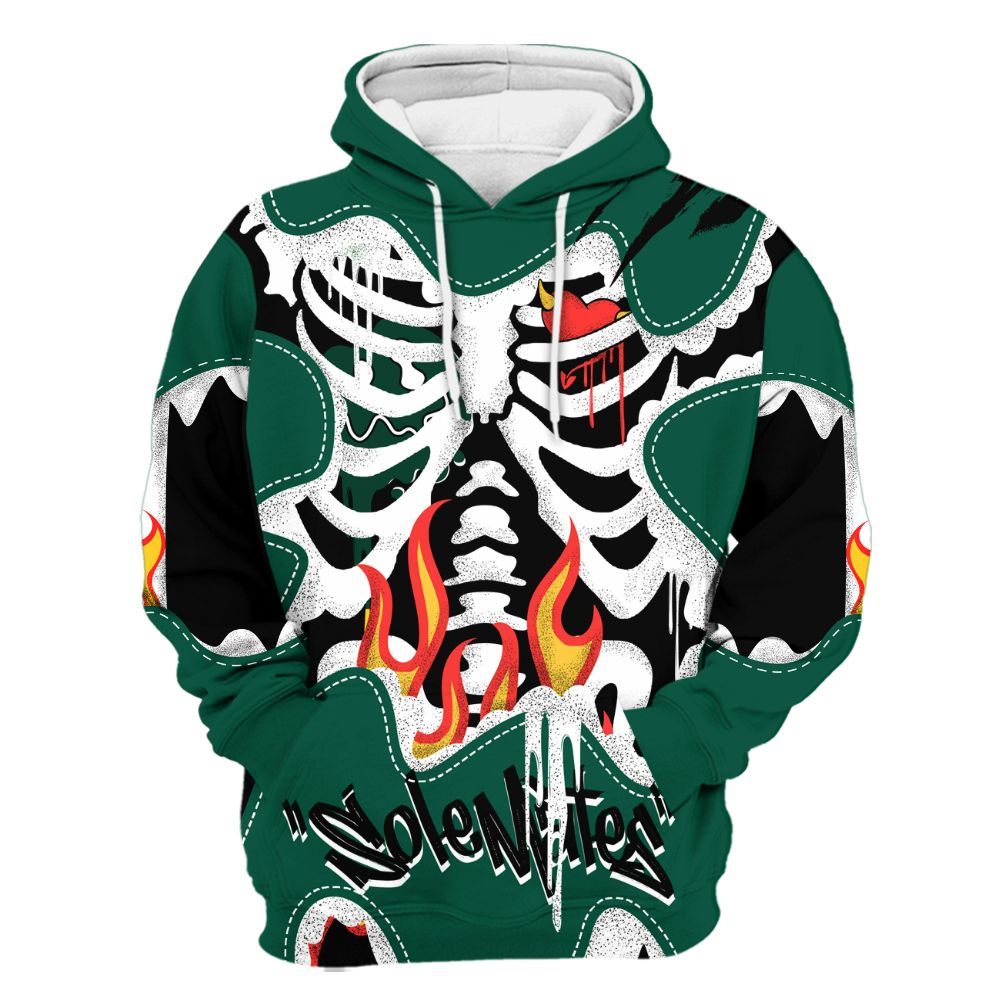 Hoodie To Match Oxidized Green 4s - Skeleton Burning Heart Drip All Over Print
