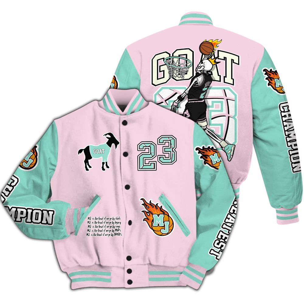 Varsity Jacket To Match Retro Easter 5s - 23 G.0.A.T Jump Up Basketball All Over Print
