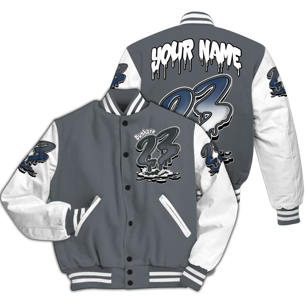 Varsity Jacket To Match Flint Grey 9s - Custom Name 23 Drip All Over Print