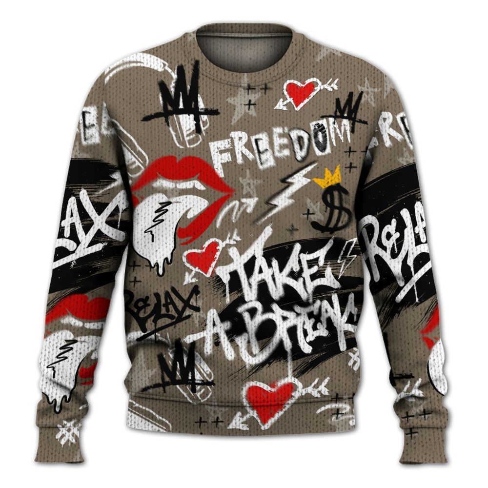 Knitted Sweater To Match Low OG Dark Mocha 1s - Take Break Freedom Graffiti Streetwear