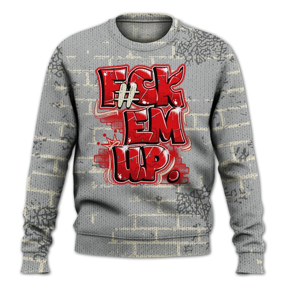 Knitted Sweater To Match Cement Grey 3s - F#ck Em Graphic Brick Art