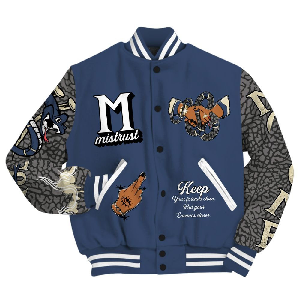 Varsity Jacket To Match Diffused Blue 3s Shirt, Trust No One Snake-Bite Street Style All Over Print