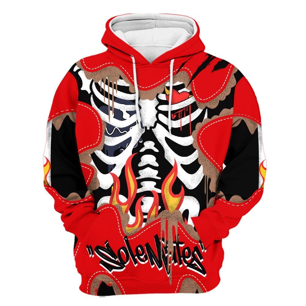 Hoodie To Match Low OG Howard University 1s - Skeleton Burning Heart Drip All Over Print