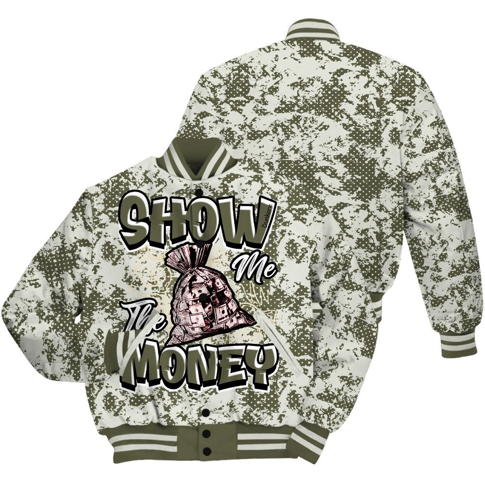 Varsity Jacket To Match Low OG Medium Olive 1s - Show Me The Money Retro All Over Print