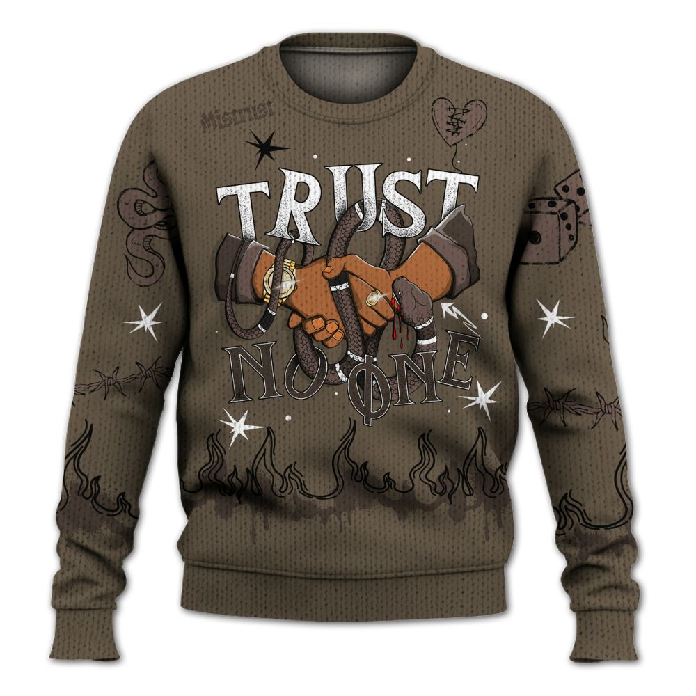Sweater To Match AMM Dark Mocha 4s - Trust No One Snake-Bite Doodle Crayon Graphic