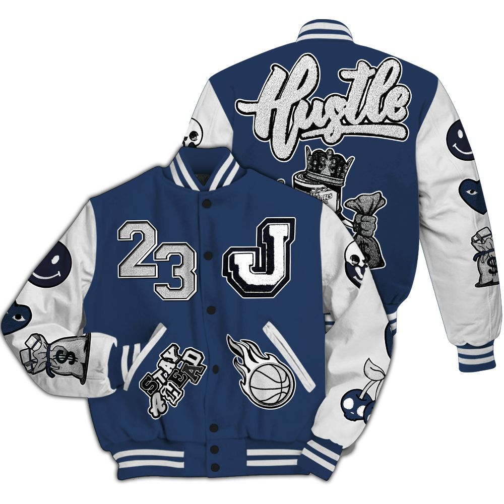 Varsity Jacket To Match Low 85 Metallic Blue 1s - Hustles Money Number 23 All Over Print