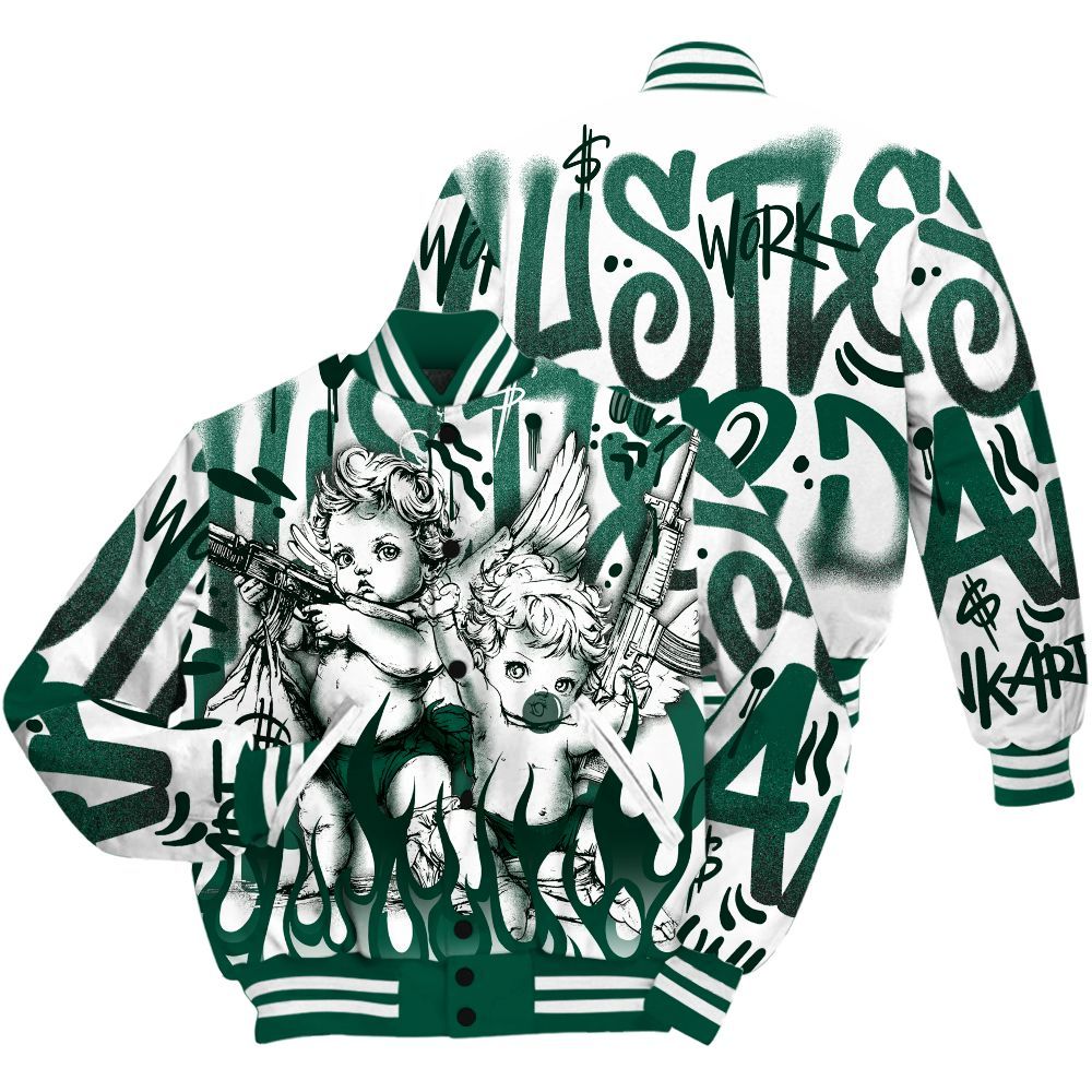 Varsity Jacket To Match Oxidized Green 4s Shirt, Angel Hustle Hard All Over Print