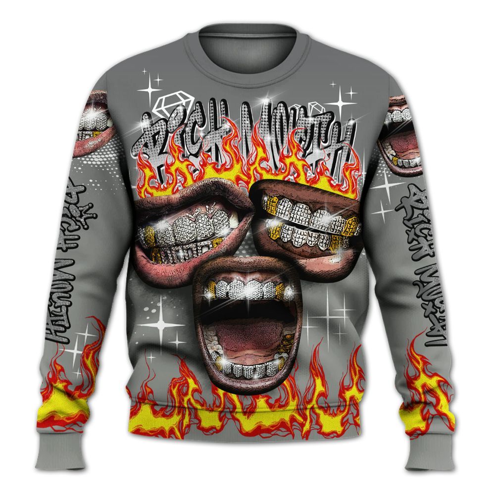 Sweatshirt To Match Paris Olympics 4s - Rich Mouth Fire Rap Retro 90s All Over Print