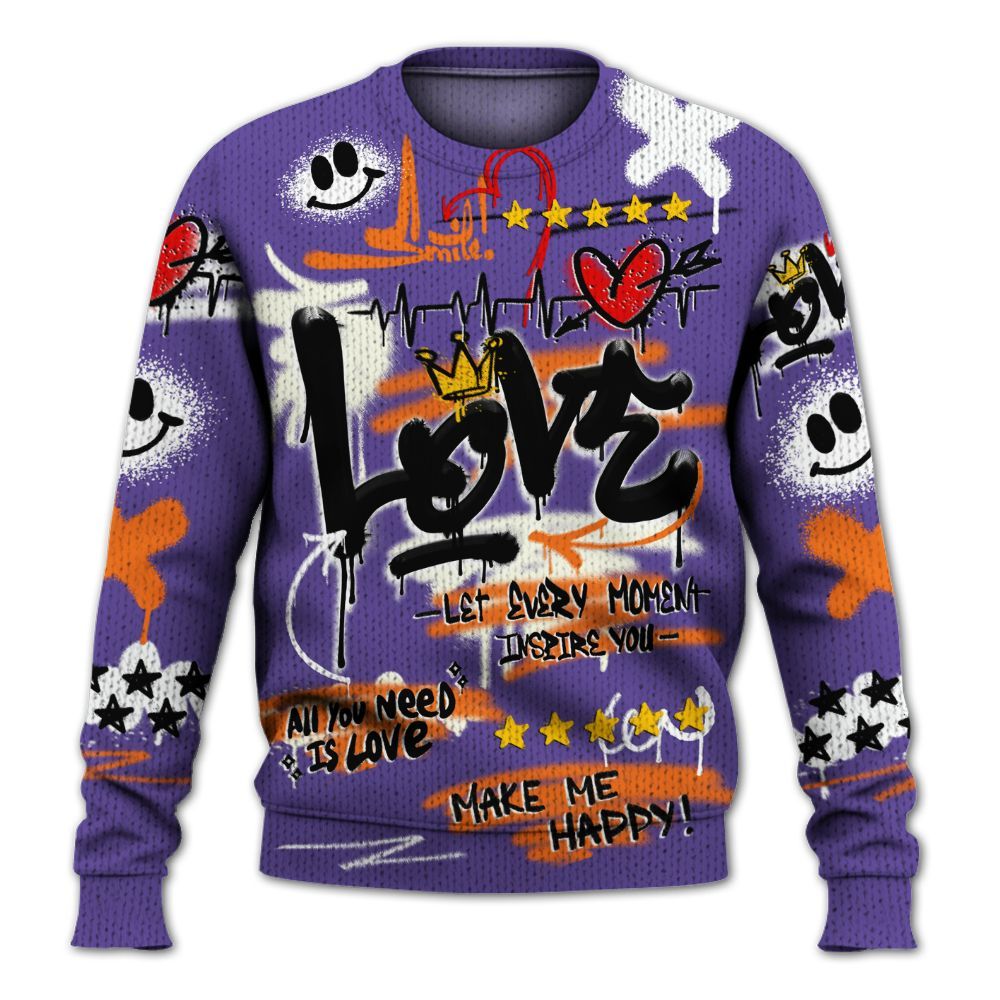 Knitted Sweater To Match Air Max Waffle SP Voltage Purple - Happy Love Beats Graffiti Streetwear