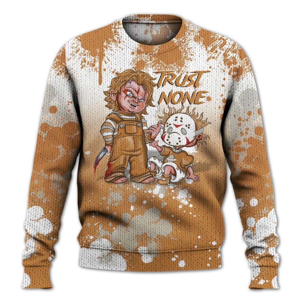 Knitted Sweater To Match Dunk Low Nature Wheat Suede - Trust No One Scary