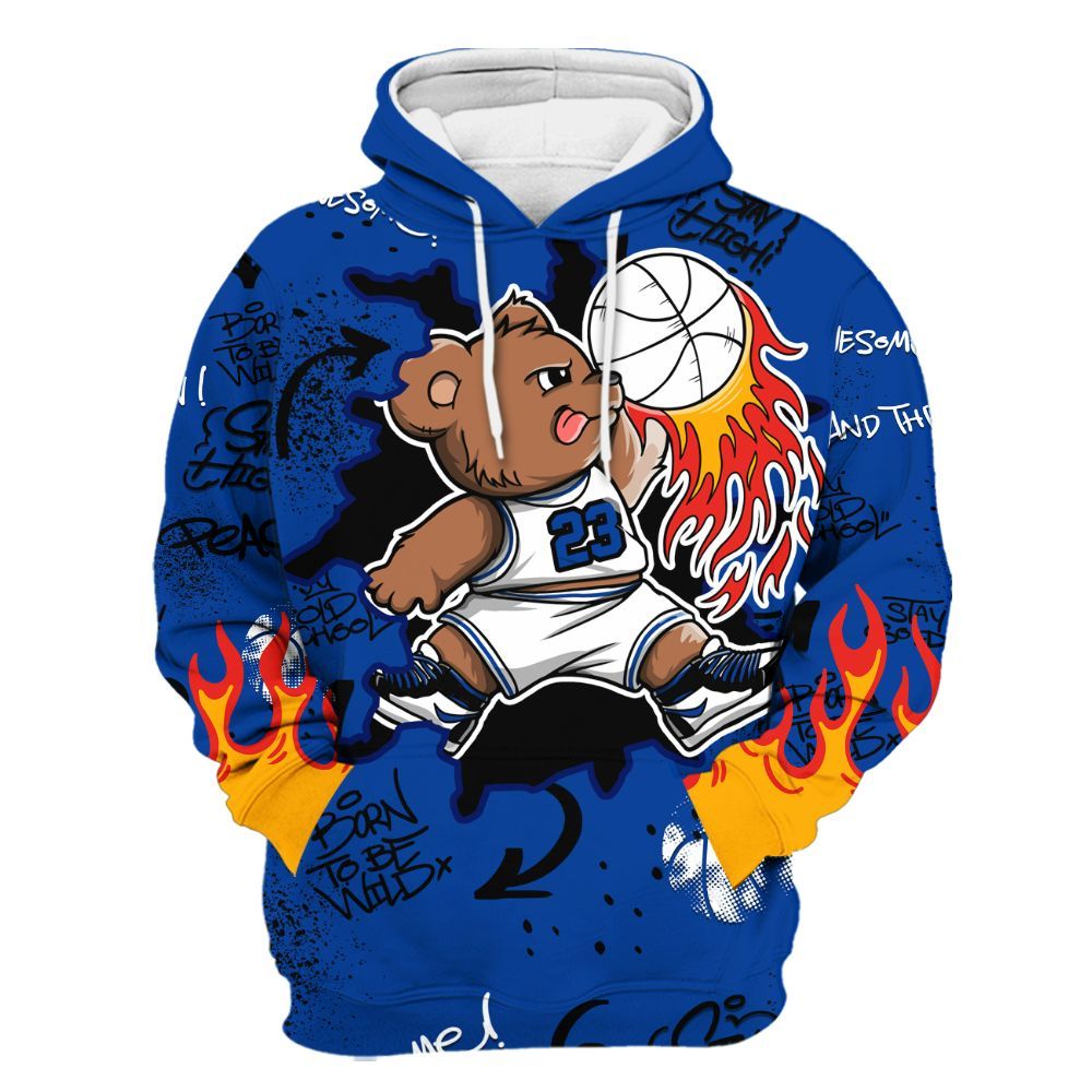 Hoodie To Match Hyper Royal 12s - Number 23 Basketball Bear Custom Name All Over Print