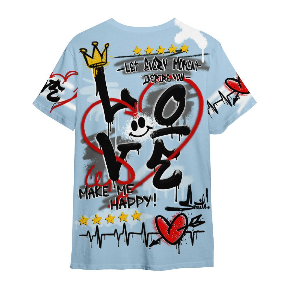 Shirt To Match Foamposite One Psychic Blue - Happy Love Beats Graffiti All Over Print