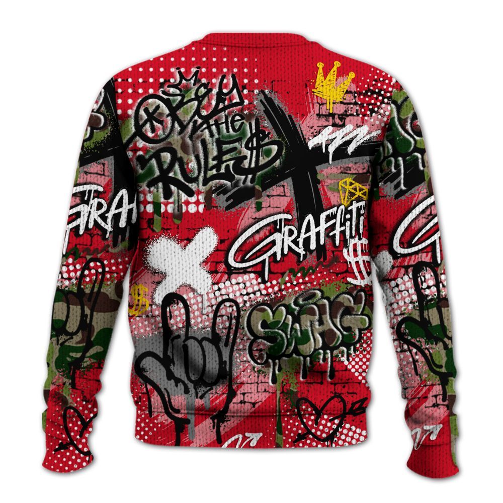 Knitted Sweater To Match Air Max 90 Duck Camo Red - True It Real Graffiti Streetwear
