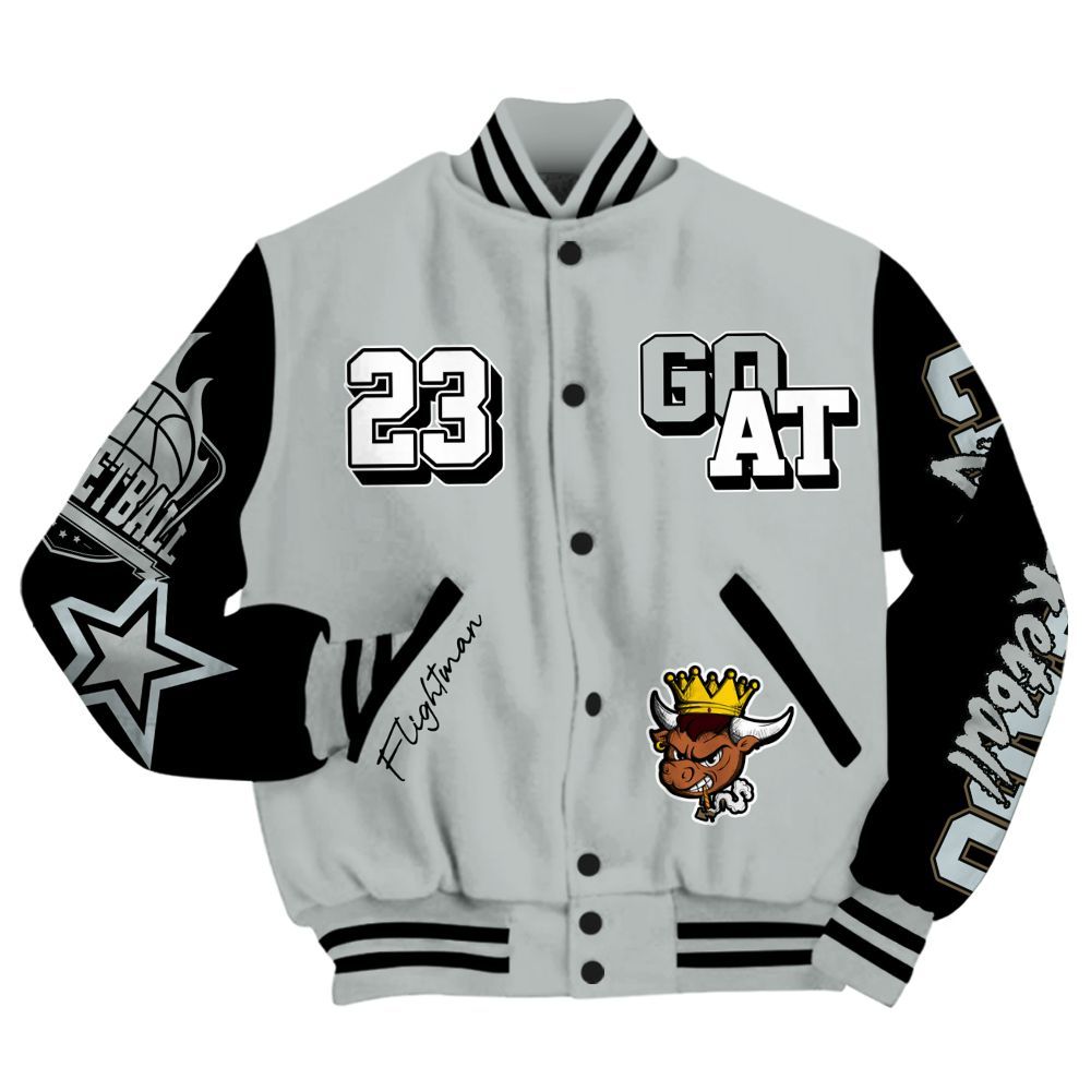 Varsity Jacket To Match Black Wolf Grey 12s - FlightMan G.O.A.T Number 23 All Over Print