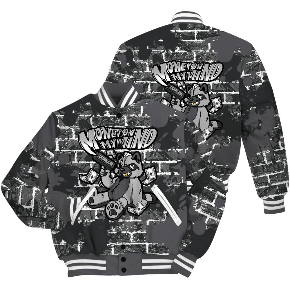 Varsity Jacket To Match White Thunder 4s Shirt - Money On My Mind Raccoon Brick All Over Print