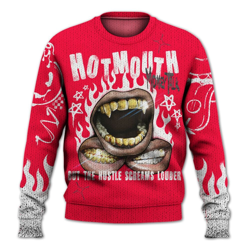 Knitted Sweater To Match Retro Fire Red 3s - Mouth Burning Street Style