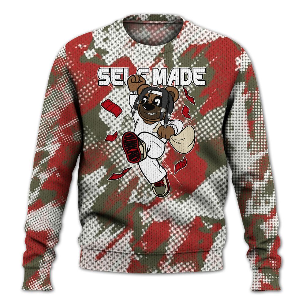 Knitted Sweater To Match Low OG Medium Olive 1s - Autonomous Bear Abstract Halftone