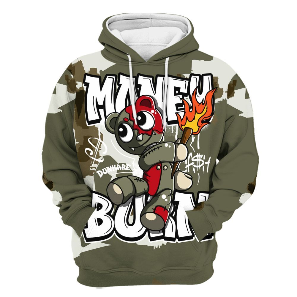 Hoodie To Match Low OG Medium Olive 1s - Money Burn Retro All Over Print