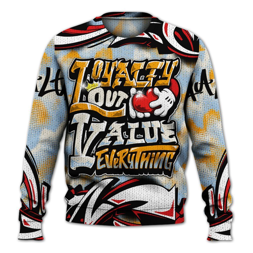 Sweater To Match Retro High OG Pale Ivory Psychic Blue 1s - Loyalty Out Value Graffiti Graphic