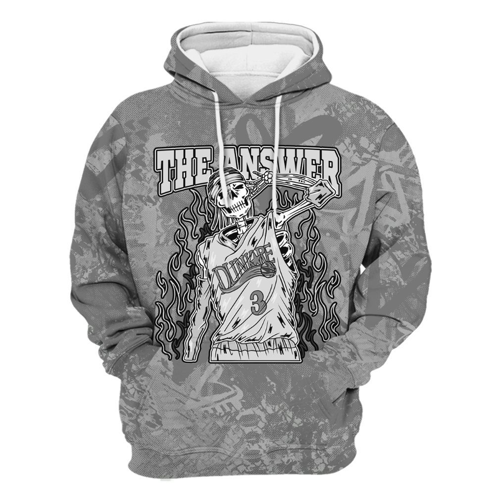 Hoodie To Match Black Wolf Grey 12s - Allen Answer Skeleton Heart All Over Print