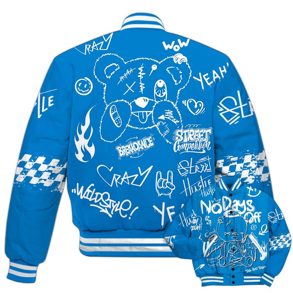 Varsity Jacket To Match Industrial Blue 4s - No Days Off Retro Varsity Jacket Military Blue 4s Outfit