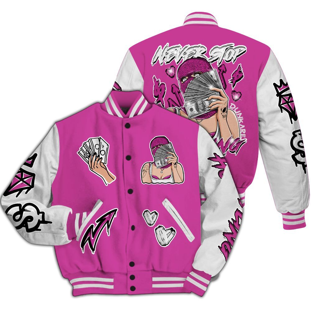Varsity Jacket To Match Dunk Low Active Fuchsia - Hustling Unique All Over Print