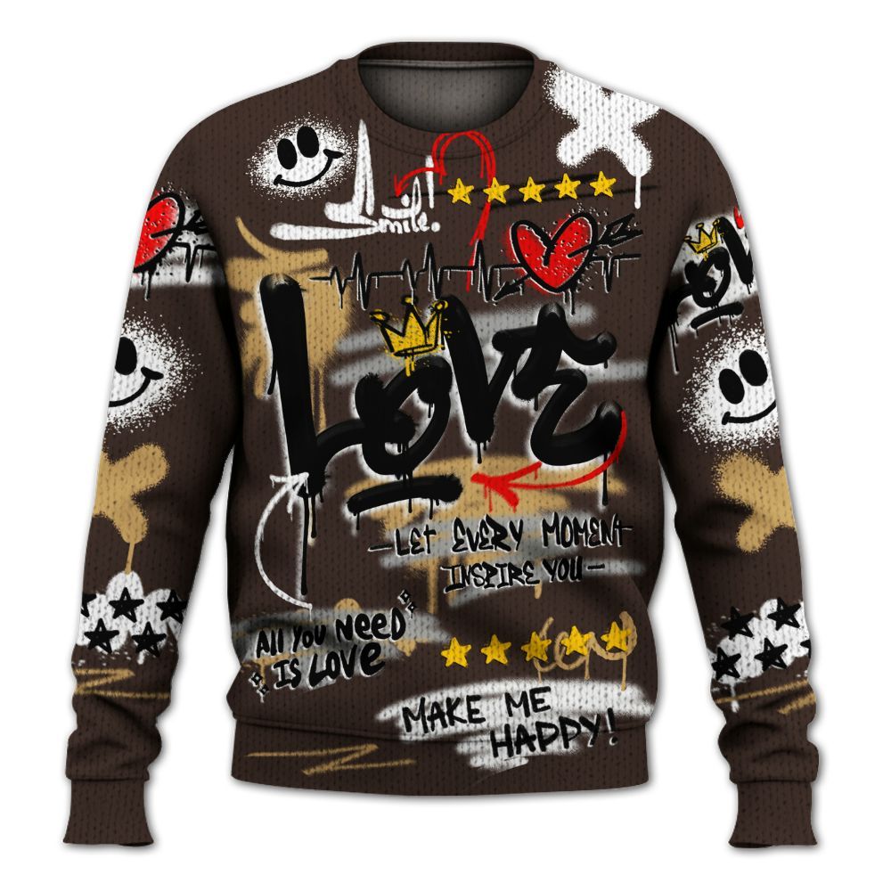 Knitted Sweater To Match 2025 Retro Earth 5s - Happy Love Beats Graffiti Streetwear