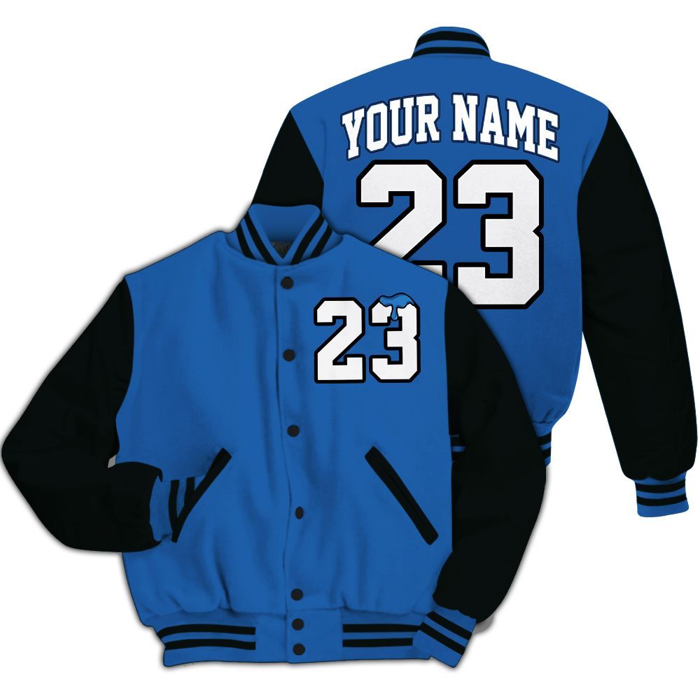 Varsity Jacket To Match Brave Blue 13s - Custom Name Number 23 Drip All Over Print