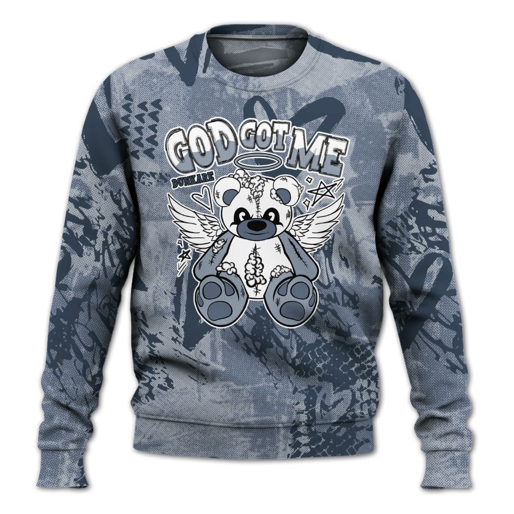 Sweatshirt To Match Low Diffused Blue 11s - Gods Guides Me Bear Heart Grunge All Over Print