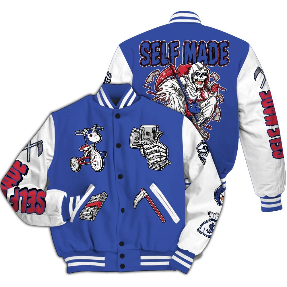 Varsity Jacket To Match Air Griffey Max USA Red White Blue 1s - Self Make Skeleton All Over Print