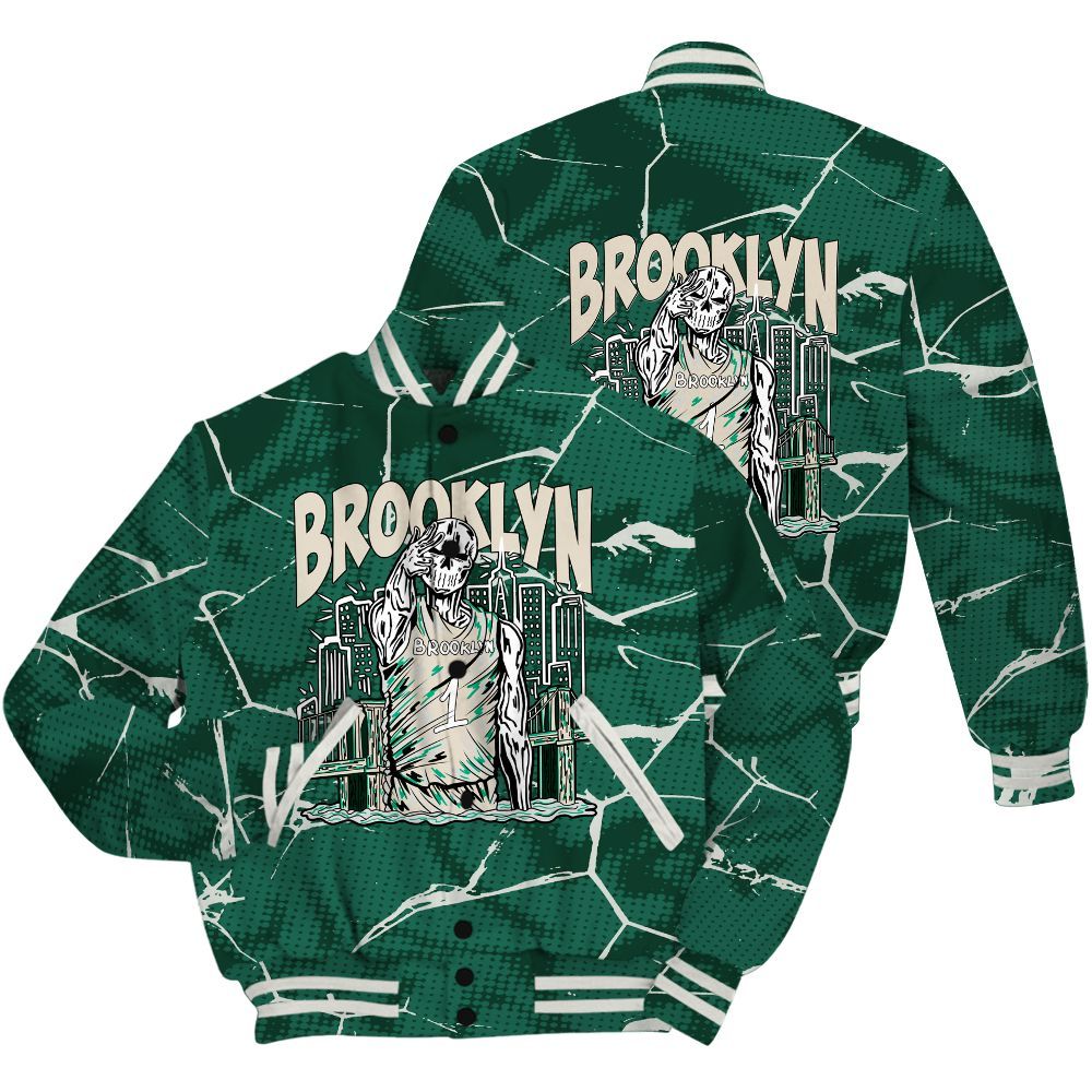Varsity Jacket To Match Oxidized Green 4s Shirt - Brooklyn's Skeleton Crack All Over Print