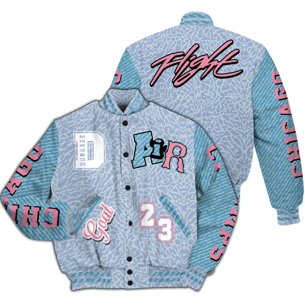 Varsity Jacket To Match Denim Pink Glow 3s - AIR Number 23 GOAT All Over Print