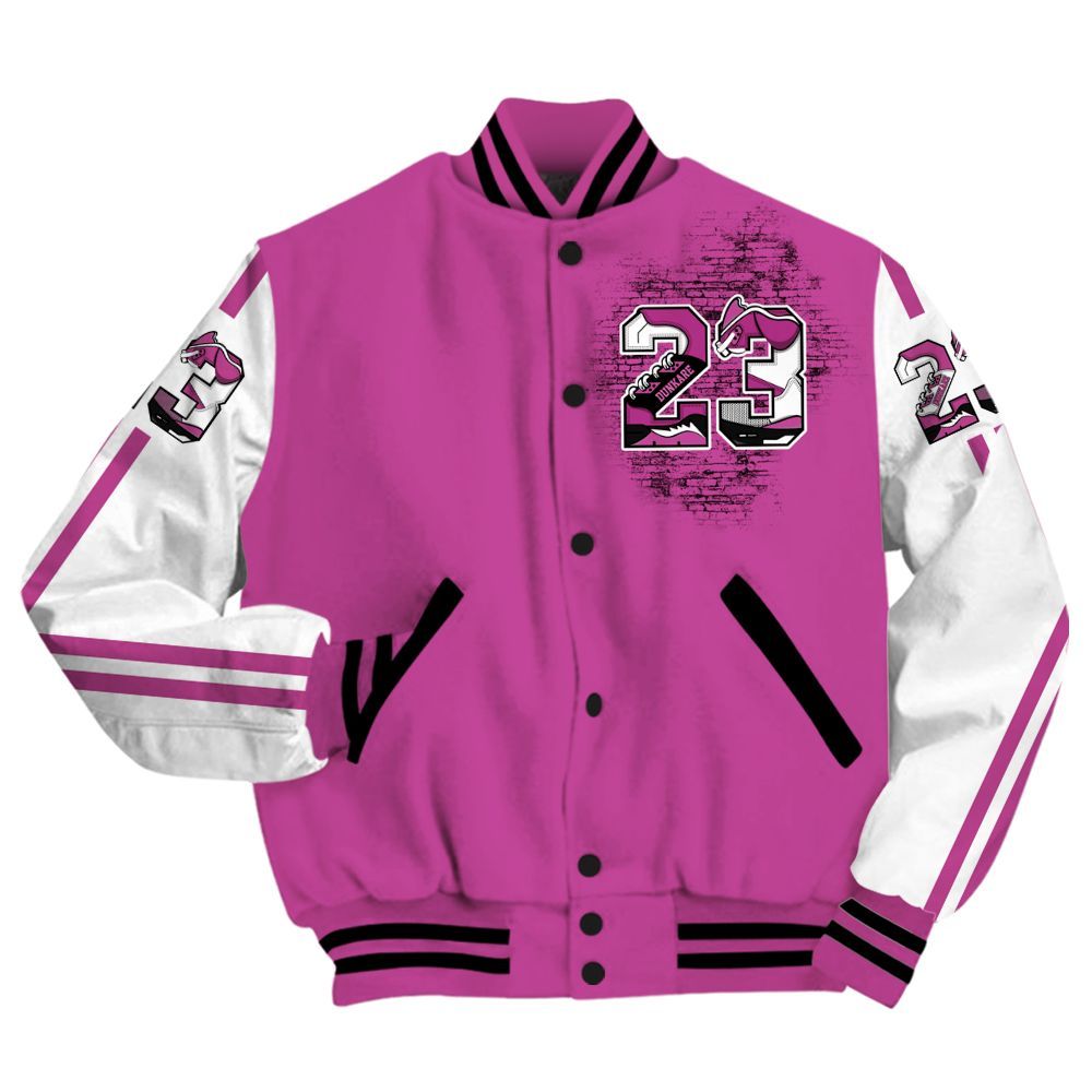 Varsity Jacket To Match Dunk Low Active Fuchsia - Custom Name Number 23 5s All Over Print