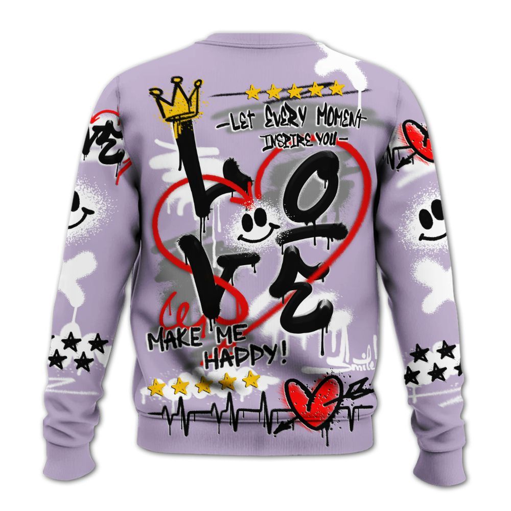 Sweatshirt To Match Low Pure Violet 11s - Happy Love Beats Graffiti Streetwear All Over Print