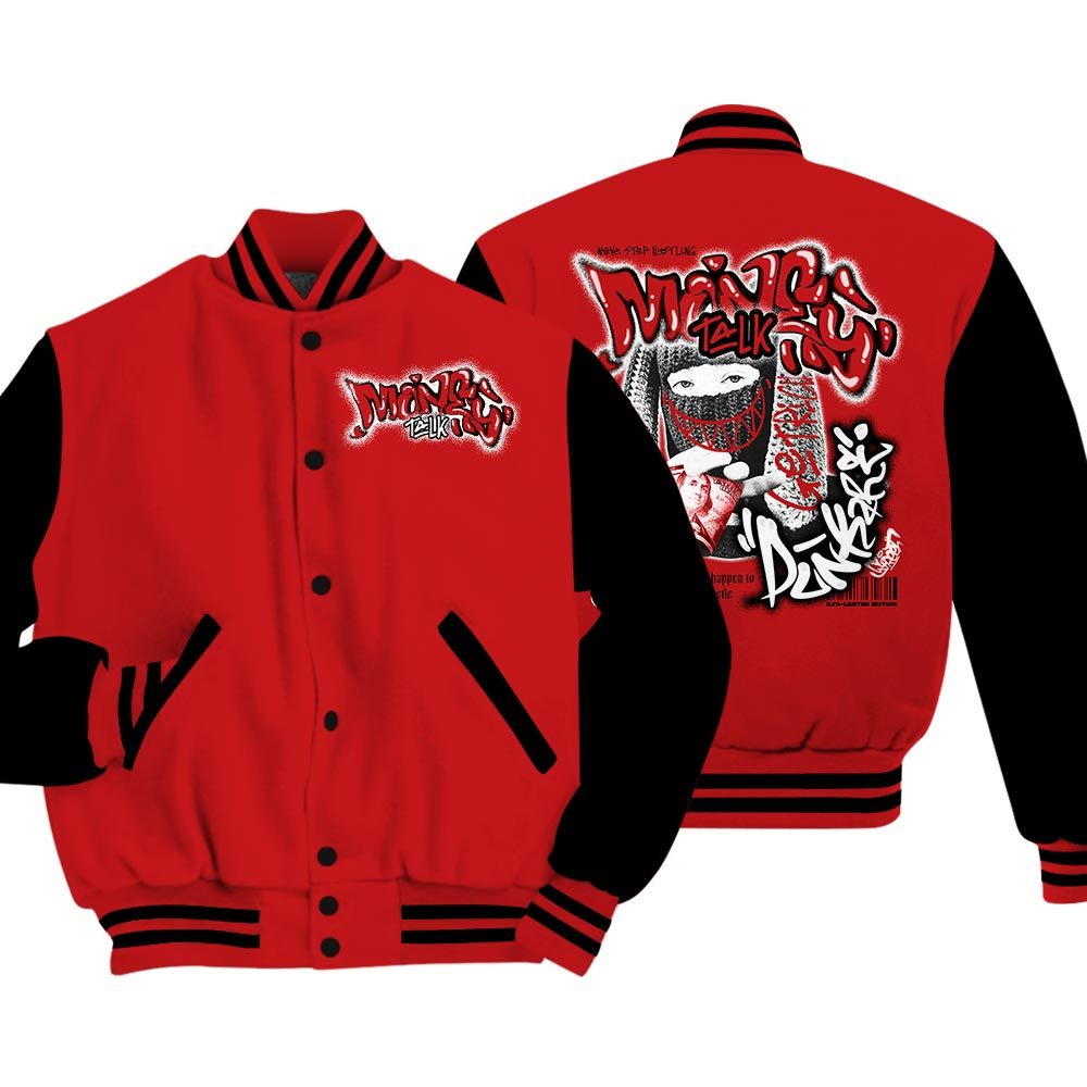 Varsity Jacket To Match Varsity Money Talk Rap, Bred Reimagined 4s T-Shirt, To Match Sneaker Bred Reimagined 4s Baseball Varsity Jacket LTRP