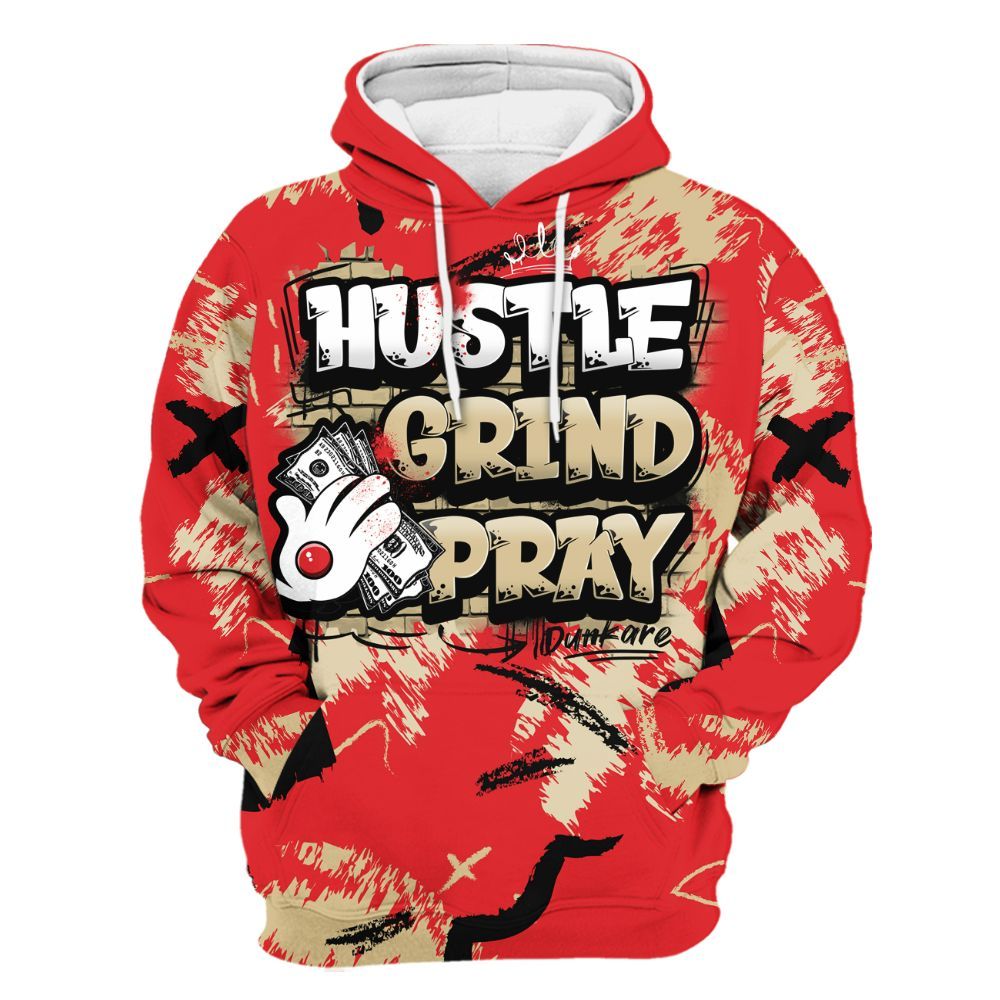Hoodie To Match Prime 93 Fire Red - Hustle Grind Pray Retro All Over Print