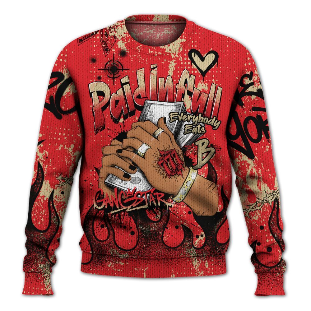 Knitted Sweater To Match Prime 93 Fire Red - Lucky Money Paid In Full Graffiti