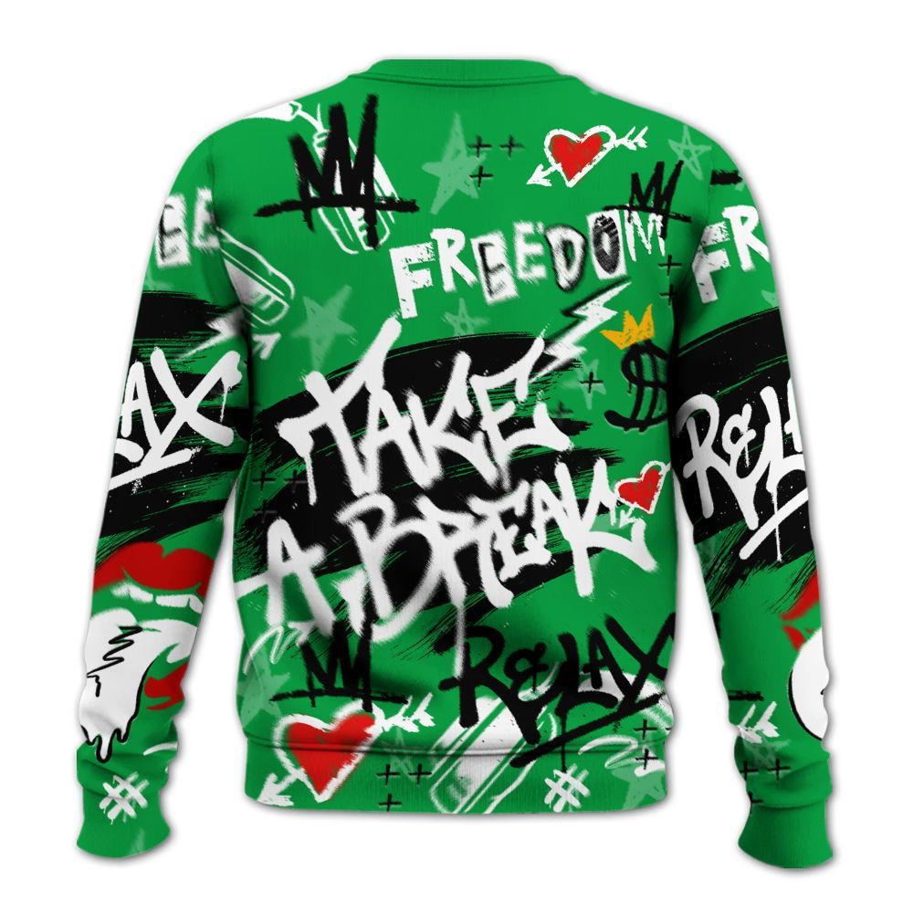 Sweatshirt To Match Low Lucky Green 1s - Take Break Freedom Graffiti Streetwear All Over Print