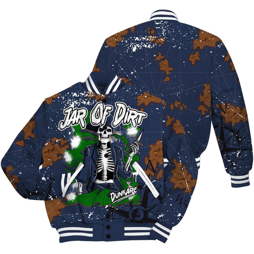 Varsity Jacket To Match Midnight Navy 13s - Skeleton Jar Of Dirt Retro All Over Print