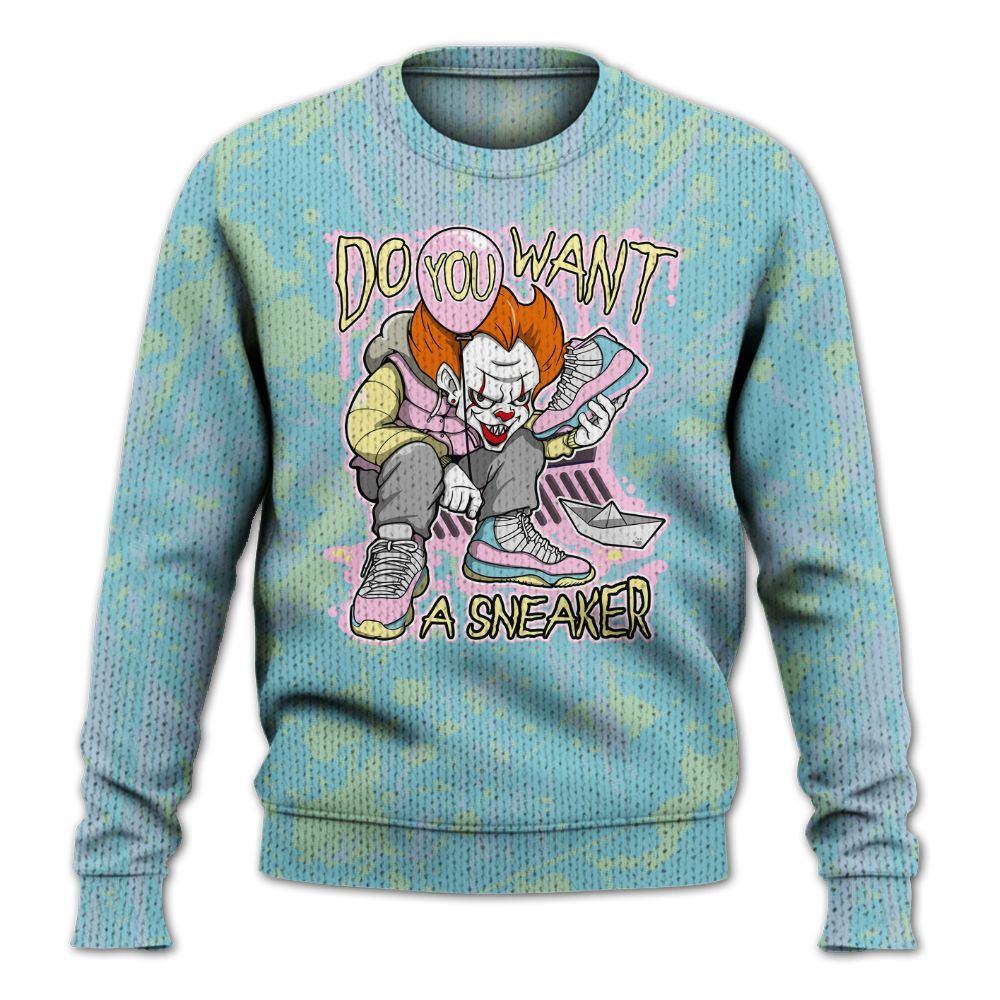 Knitted Sweater To Match SB Dunk Low Visty - Clown Scary Sneakers Graphic Halloween