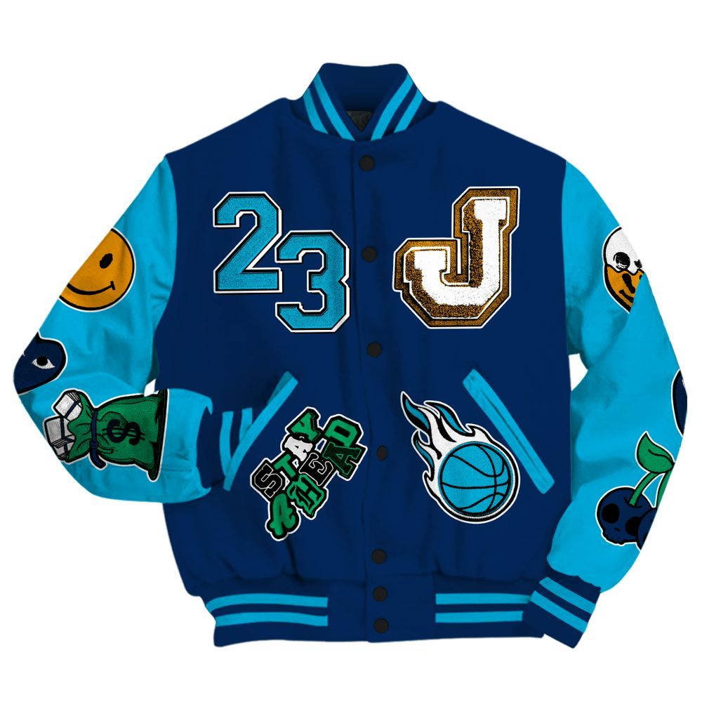 Varsity Jacket To Match Dunk Low GS Electric Algae - Hustles Money Number 23 All Over Print