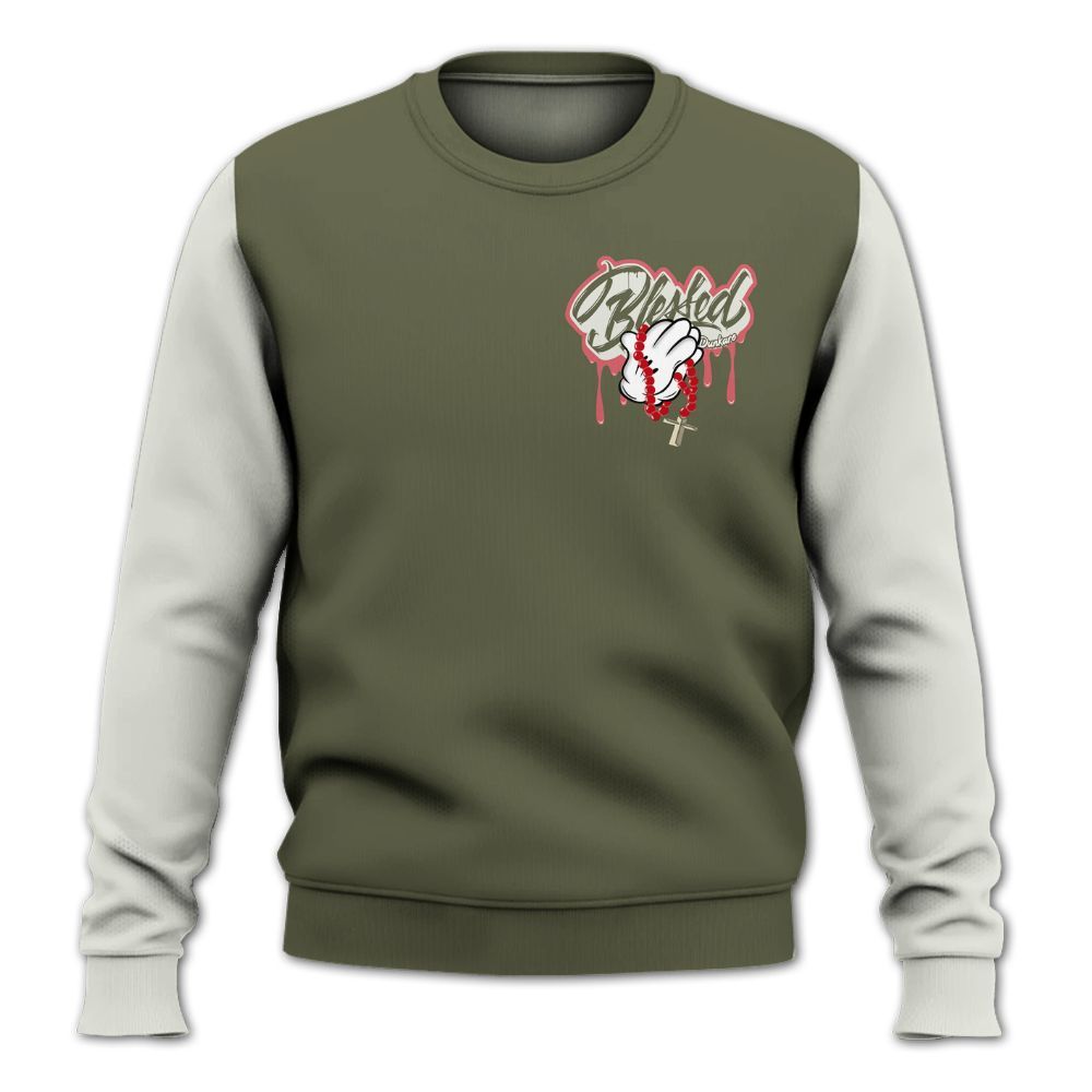 Sweatshirt To Match Low OG Medium Olive 1s - Custom Name God Blessed Drip All Over Print