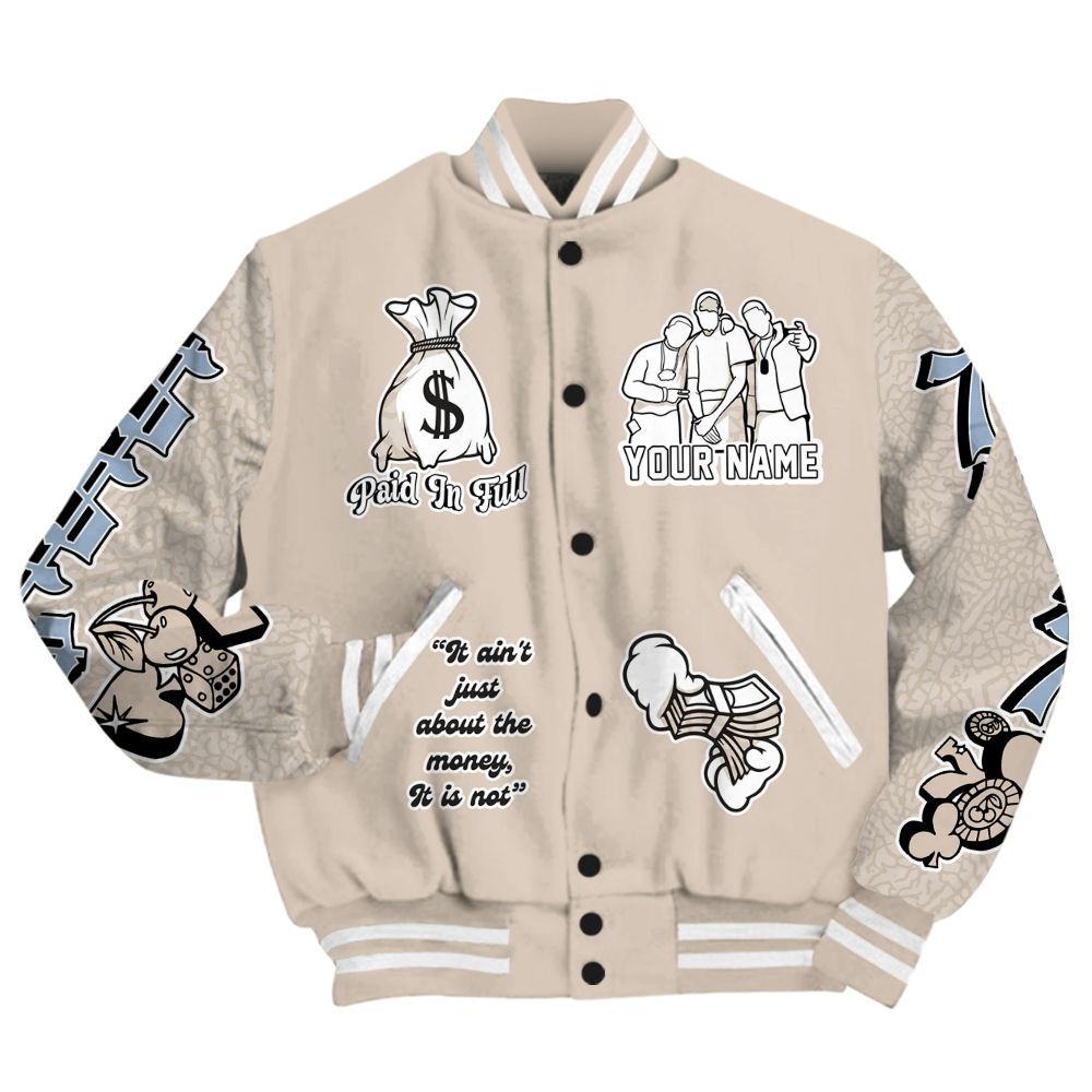 Varsity Jacket To Match Desert Sand 3s - Paid In Full Baseball Varsity Jacket Custom Name All Over Print
