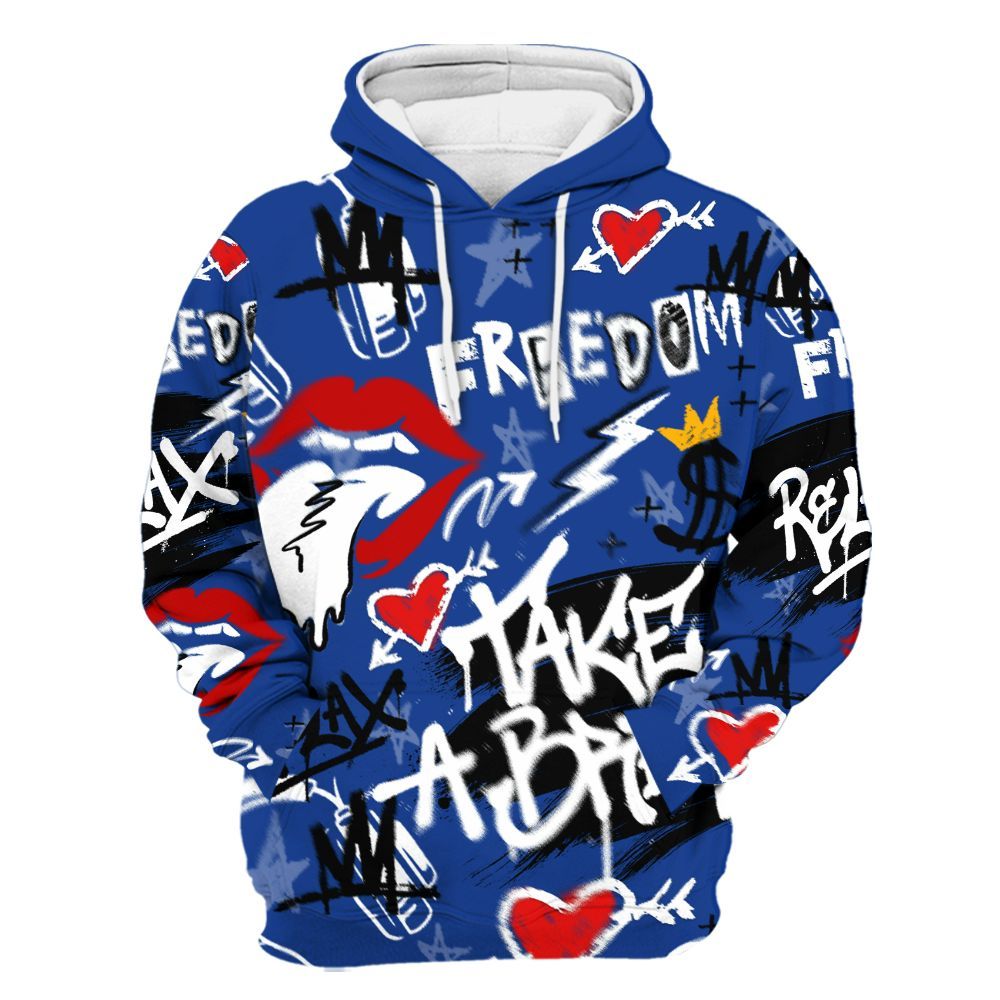 Hoodie To Match Air Foamposite One Royal - Take Break Freedom Graffiti Streetwear All Over Print