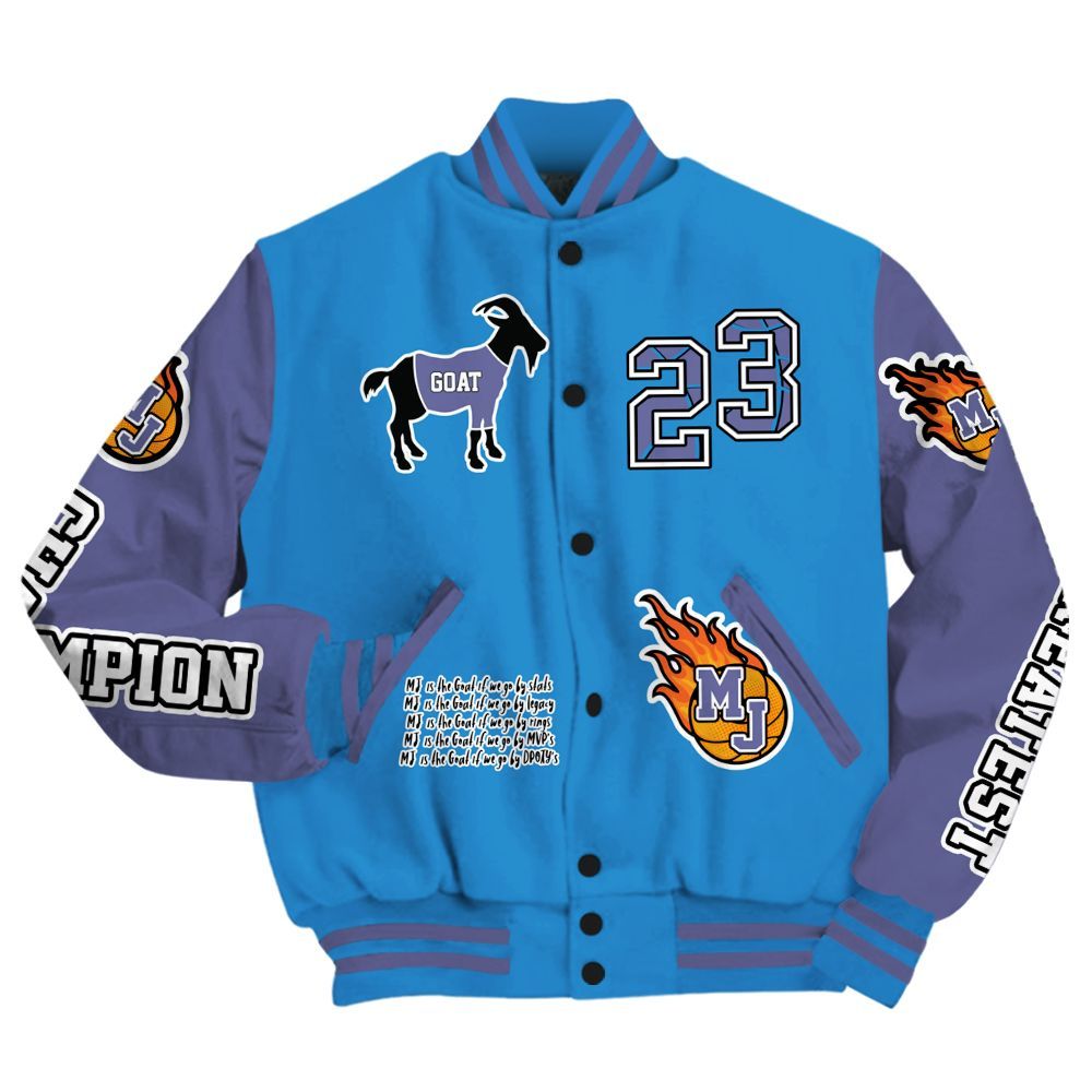 Varsity Jacket To Match Hi-Res Blue 700s - 23 G.0.A.T Jump Up Basketball All Over Print
